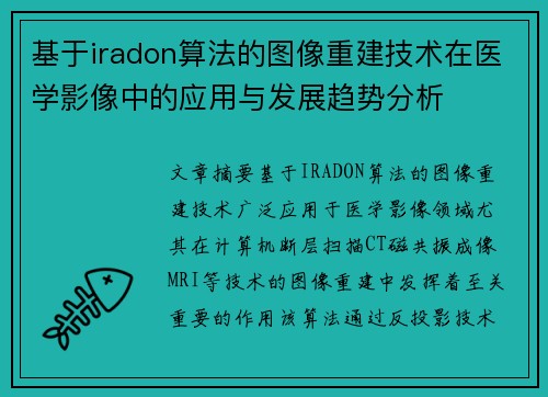 基于iradon算法的图像重建技术在医学影像中的应用与发展趋势分析